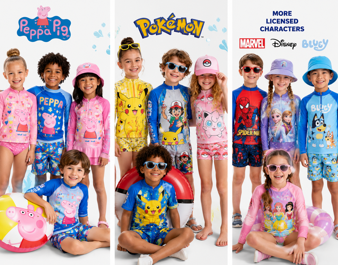 Children's licensed IP swimwear with cartoon characters